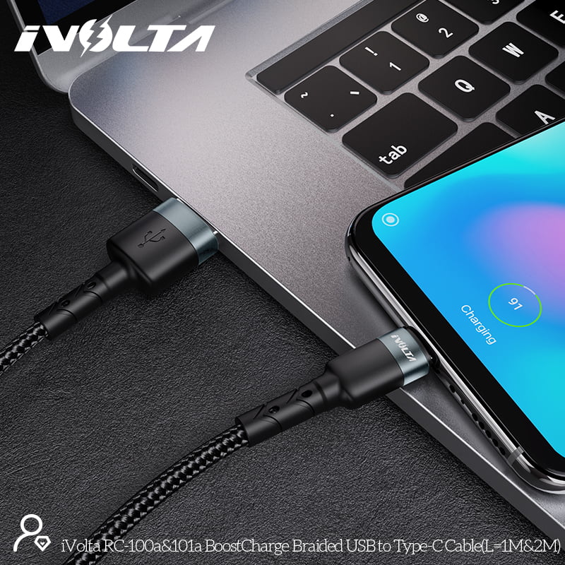 iVolta [RC-101a] BoostCharge 2m Braided USB to Type-C Cable